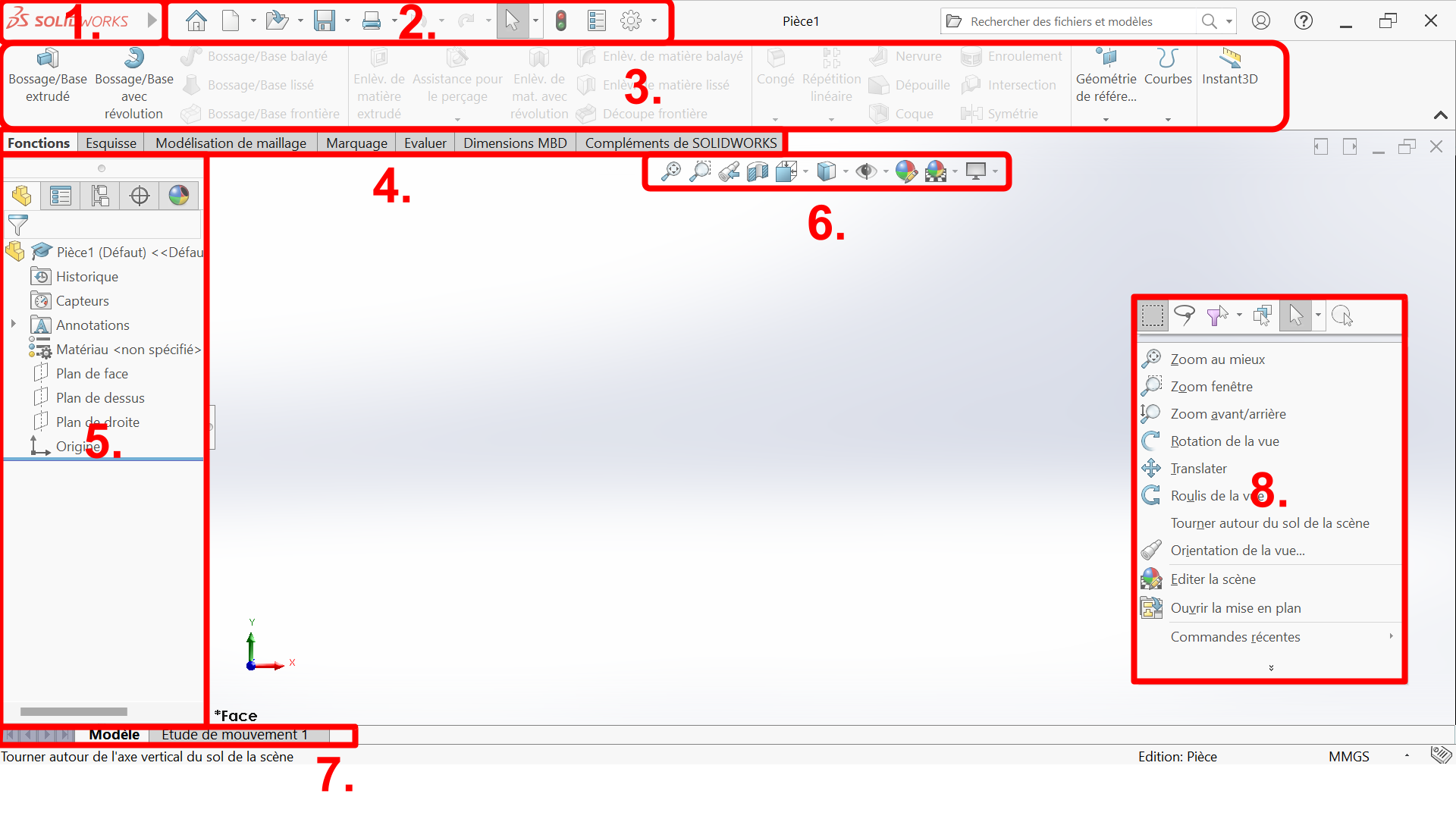 Capture d'écran annotée interface SolidWorks